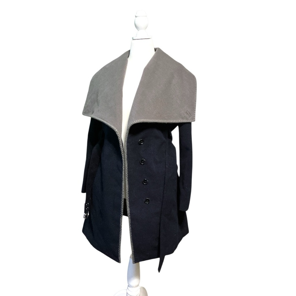 Sam Edelman Navy & Gray Whipstitch Wrap Coat